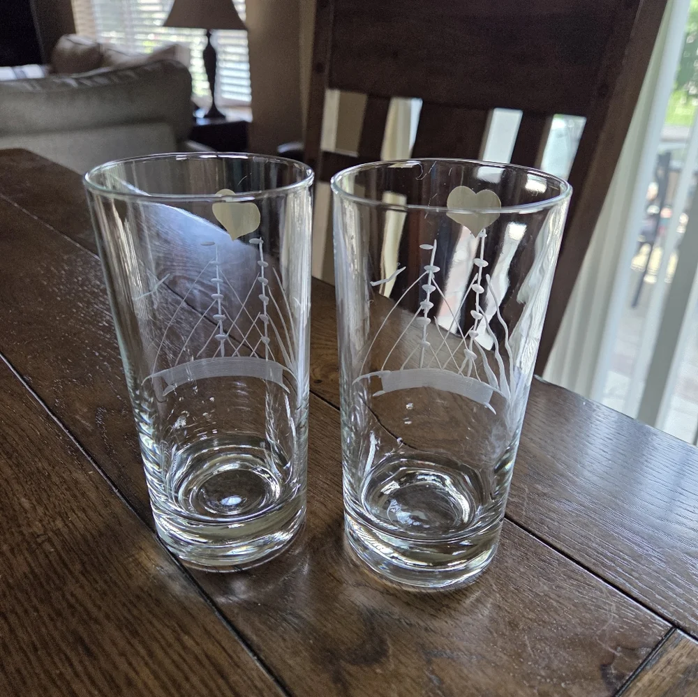 Mid Century Sailboat Highball Glasses Javit Handcut Crystal Original Sticker